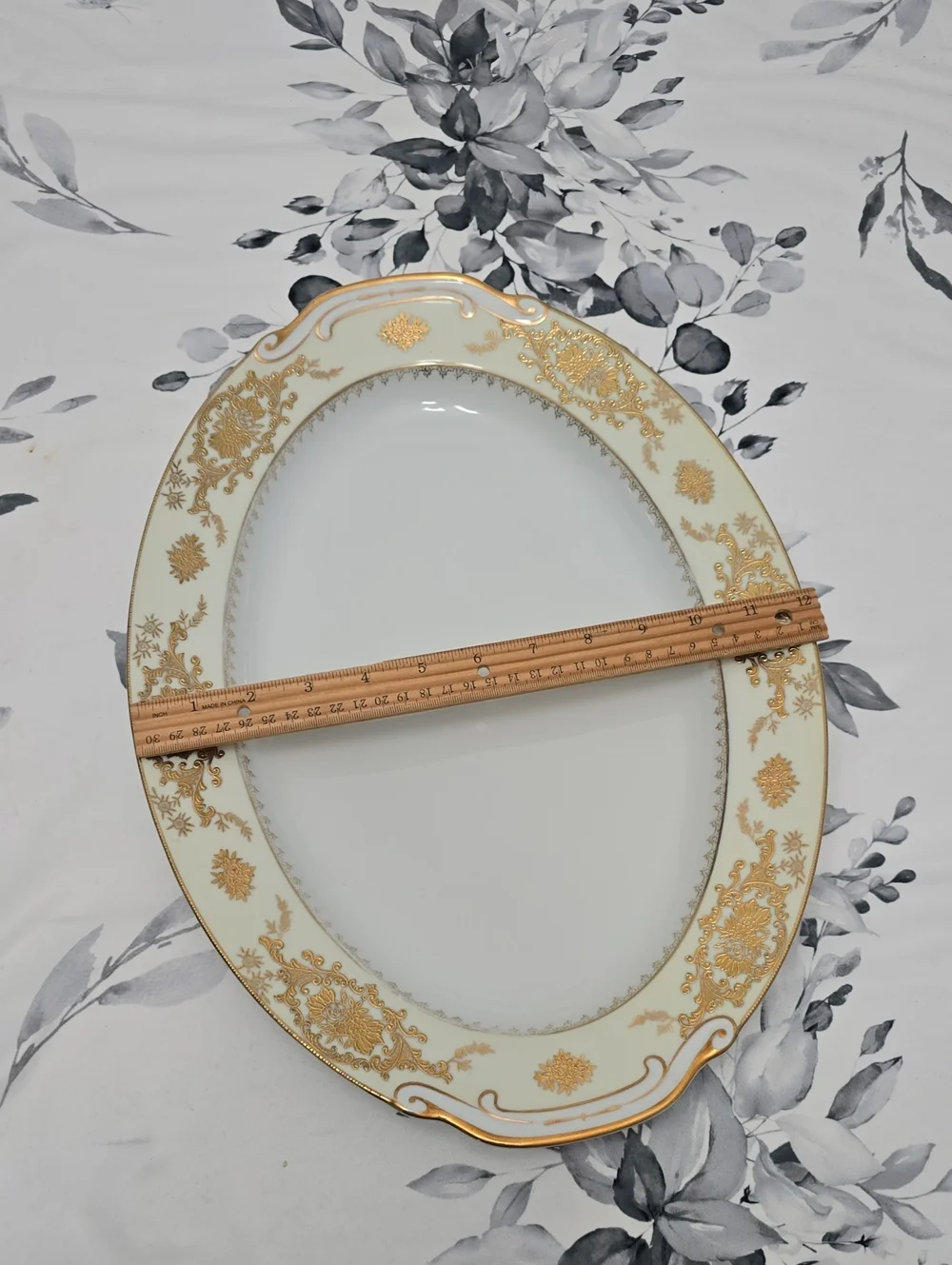 Vintage Wiss China Oval Serving Tray Porcelain Japan White Gold Floral Filigree